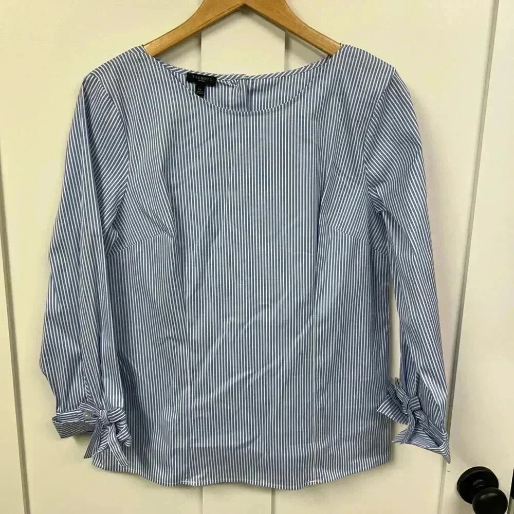 Talbots large petite blouse striped bow tie sleeve with button closures​